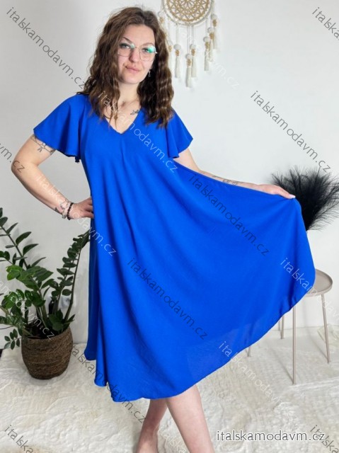 Šaty krátké letní krátký rukáv dámské nadrozměr (54/56/58 ONE SIZE) ITALSKÁ MÓDA IM425164/DUR modrá královská 54/56/58