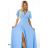 Šaty společenské dlouhé elegantní s rozparkem krátký rukáv JENNIFER dámské (S-2XL) polská moda NMC-581-3/DUR světle modrá L