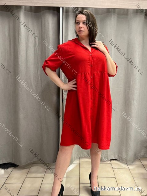 Šaty košeľové 3/4 dlhý rukáv dámske nadrozmer (46/48/50 ONE SIZE) TALIANSKA MÓDA IM424LUCA/DUR červená 48/50