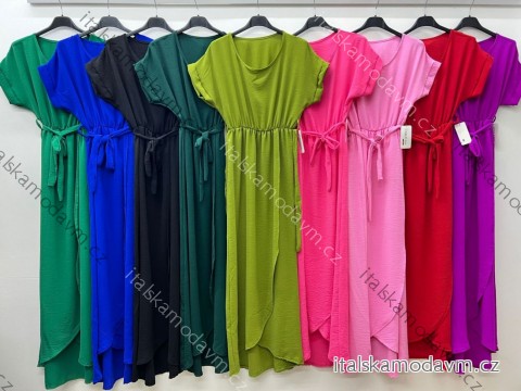 Šaty dlouhé elegantní letní krátký rukáv dámské (S/M/L ONE SIZE) ITALSKÁ MÓDA IM425247