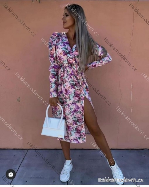 Šaty elegantní dlouhé jarní dlouhý rukáv dámské Andy (S/M/L ONE SIZE) ITALSKÁ MÓDA IMD22290-1/DUR S/M/L fialová
