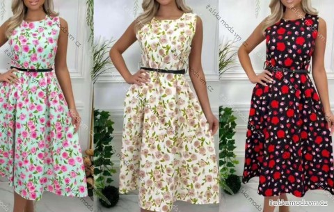 Šaty letní květinové s páskem bez rukávu dámské (XS/S/M ONE SIZE) ITALSKÁ MÓDA IMD25092