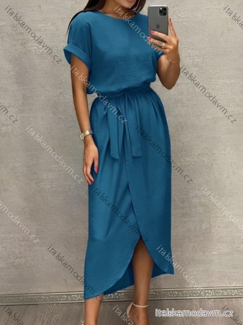 Šaty dlouhé elegantní letní krátký rukáv dámské (XS/S/M ONE SIZE) ITALSKÁ MÓDA IMD25099