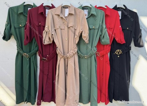Šaty košilové s páskem 3/4 dlouhý rukáv dámské (XS/S/M ONE SIZE) ITALSKÁ MÓDA IMD25102