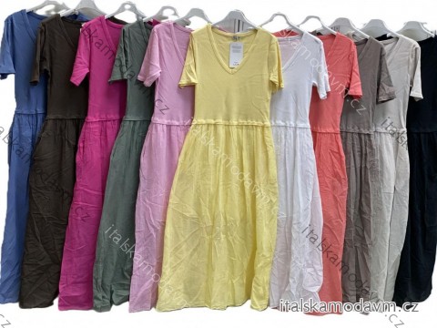 Šaty dlhé letné krátky rukáv dámske (S/M/L ONE SIZE) TALIANSKA MÓDA IMC25190