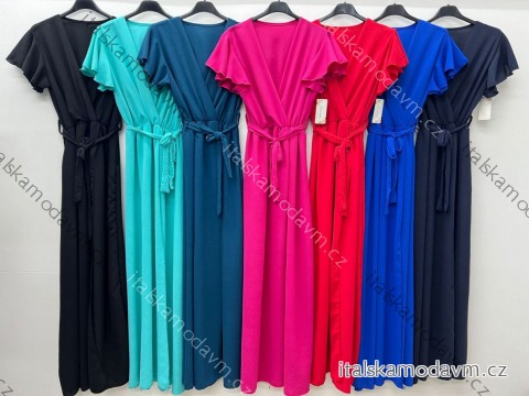Šaty dlhé letný krátky rukáv s páskem dámske (S/M/L ONE SIZE) TALIANSKA MÓDA IM425234