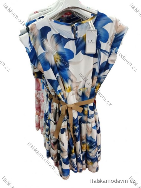 Šaty krátke elegantné letné kvetinové s opaskom krátky rukáv dámske (S/M/L ONE SIZE) TALIANSKA MÓDA IMSM25018