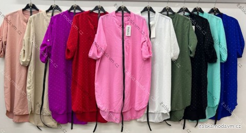 Košeľa predĺžená trblietavá s opaskom 3/4 dlhý rukáv dámska nadrozmer (46/48/50 ONE SIZE) TALIANSKA MÓDA IM425250