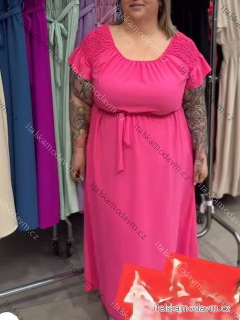 Šaty dlouhé letní krátký rukáv dámské nadrozměr (54/56/58 ONE SIZE) ITALSKÁ MÓDA IM425254