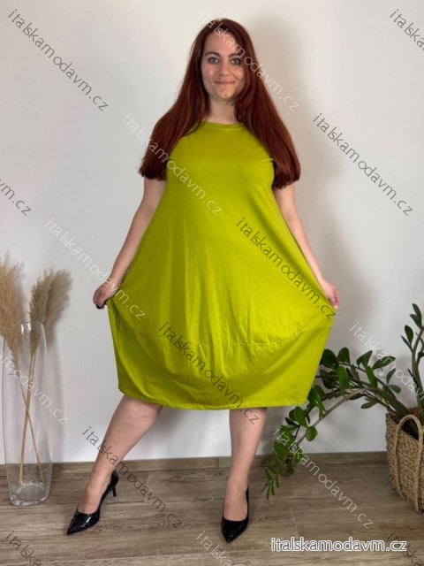 Šaty oversize letné kratký rukáv dámske nadrozmer (52/54 ONE SIZE) TALIANSKA MÓDA IMWT24079/DUR zelená hrášek 52/54