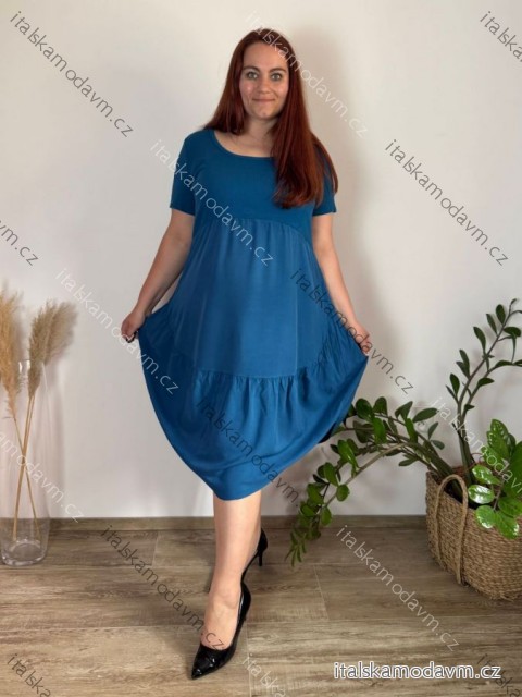 Šaty dlouhé volnočasové krátký rukáv dámské nadrozměr ORIANA (48/50/52 ONE SIZE) ITALSKÁ MÓDA IM425236