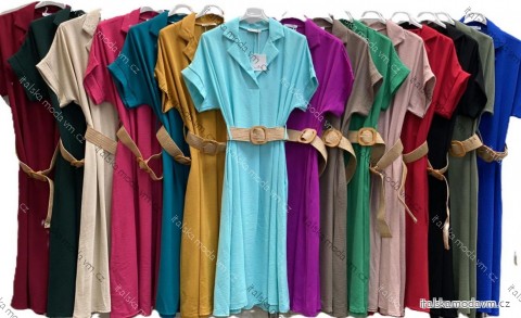 Šaty elegantní letní s páskem krátký rukáv dámské (S/M/L ONE SIZE) ITALSKÁ MÓDA IMC25247