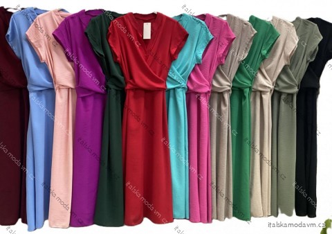 Šaty dlouhé elegantní letní krátký rukáv dámské (S/M/L ONE SIZE) ITALSKÁ MÓDA IMC25250