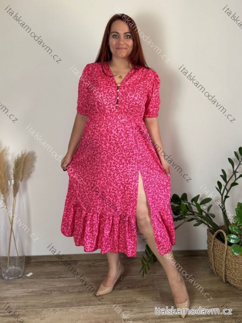 Šaty voľnočasové letné krátky rukáv dámske nadrozmer LIVIA (48/50/52 ONE SIZE) TALIANSKA MÓDA IMWGB25518-3/DUR