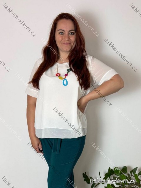 Tunika elegantní s přívěskem krátký rukáv dámská nadrozměr (46/48/50 ONE SIZE) ITALSKÁ MÓDA IMSM25MILANO