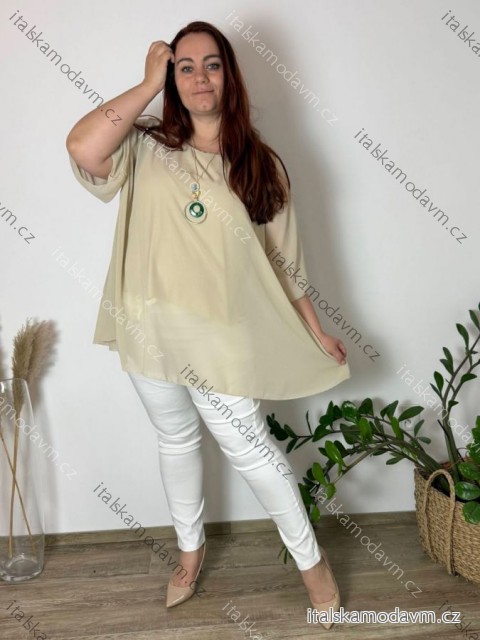 Tunika elegantní s přívěskem krátký rukáv dámská nadrozměr ENNA (54/56/58 ONE SIZE) ITALSKÁ MÓDA IMSM25ENNA/DU