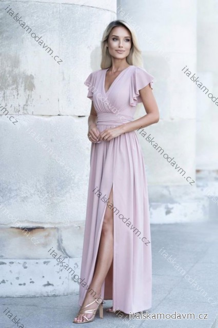 Šaty dlhé elegantný krátky rukáv dámske nadrozmer (34-52) POLSKÁ MÓDA PMLMC25SELENAA ružová staroružová 34