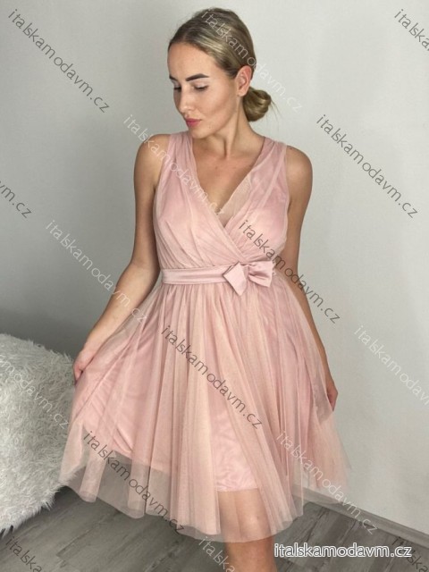 Šaty spoločenské elegantné krátke bez rukávov tilové dámske Nikol (S/M ONE SIZE) TALIANSKA MóDA IMM22305/DR